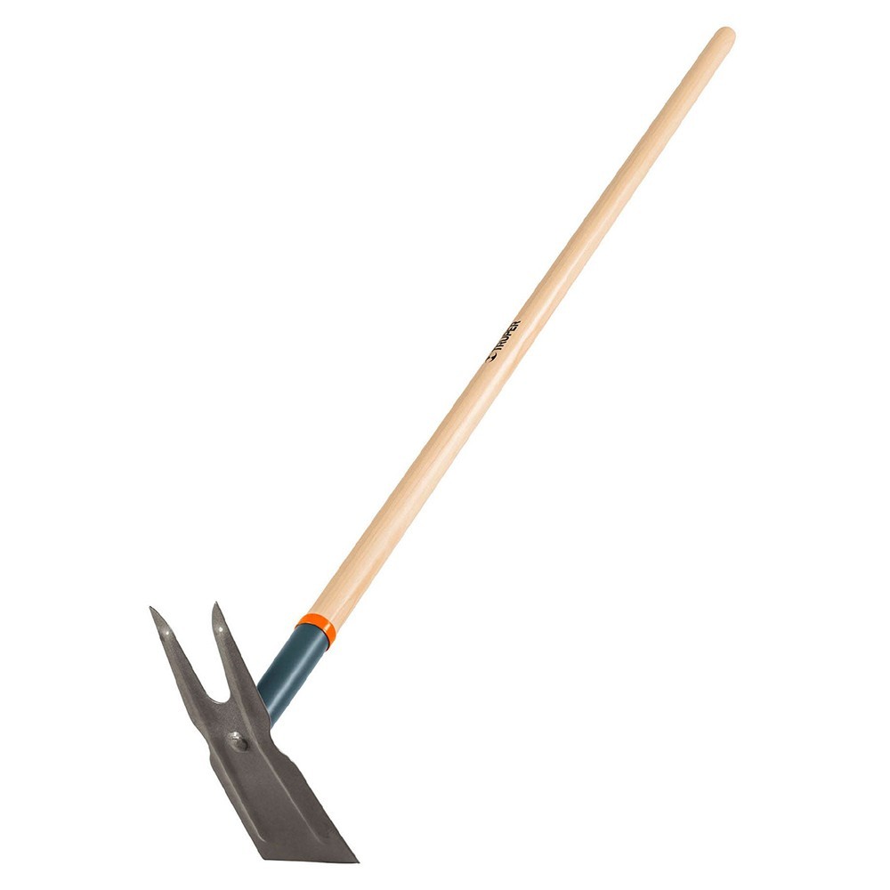 Azadón dos cuernos con mango de madera - 137 cm