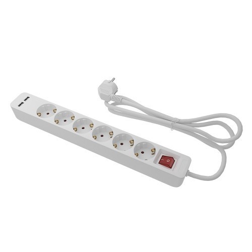 Base múltiple + interruptor 2 USB + 6 t