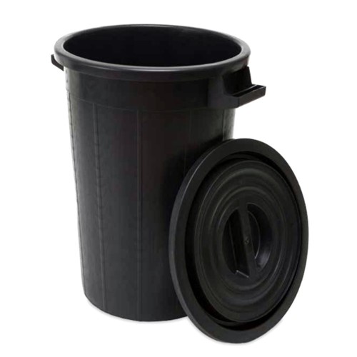 Cubo de basura negro con tapa - 100 l